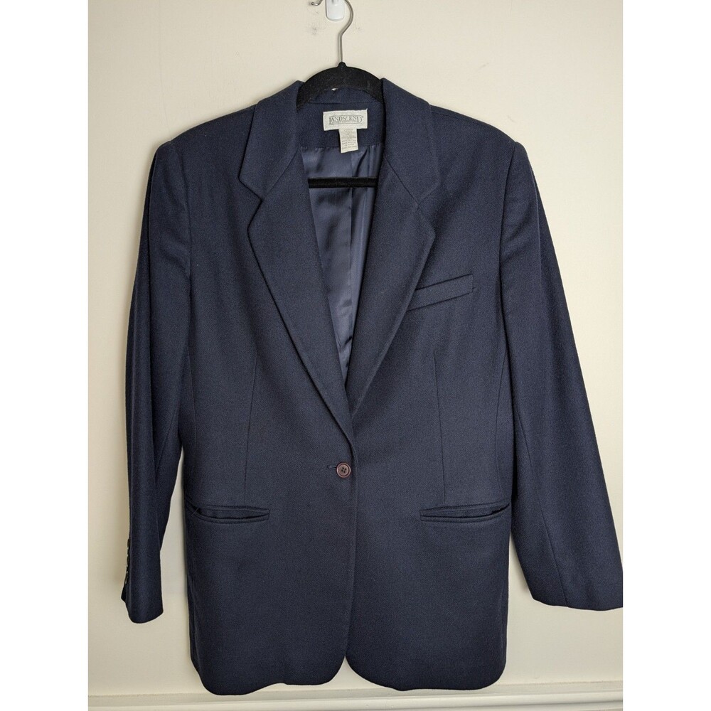 Lands' End Women's 12P Wool Cashmere Blazer Navy Jacket Made in USA Academia